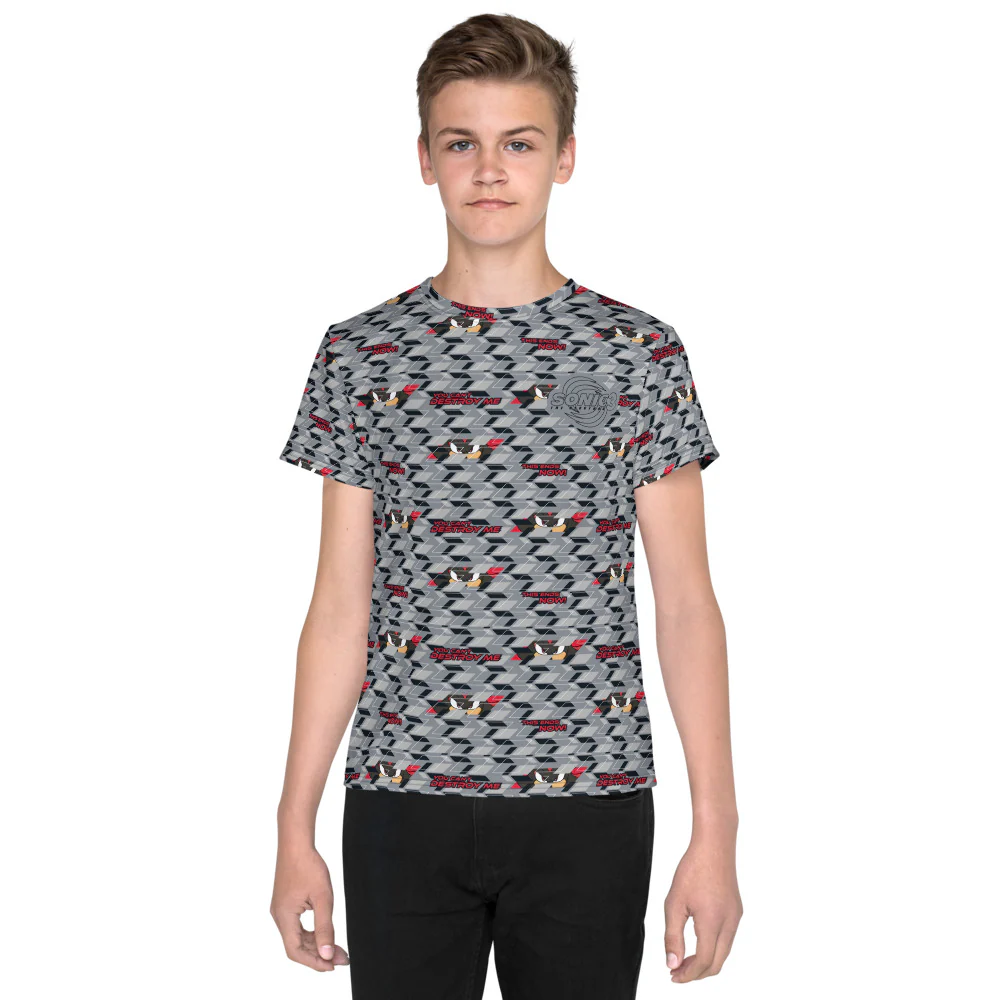 Sonic the Hedgehog 3 Shadow Pattern Youth All Over Print T-Shirt - Image 2
