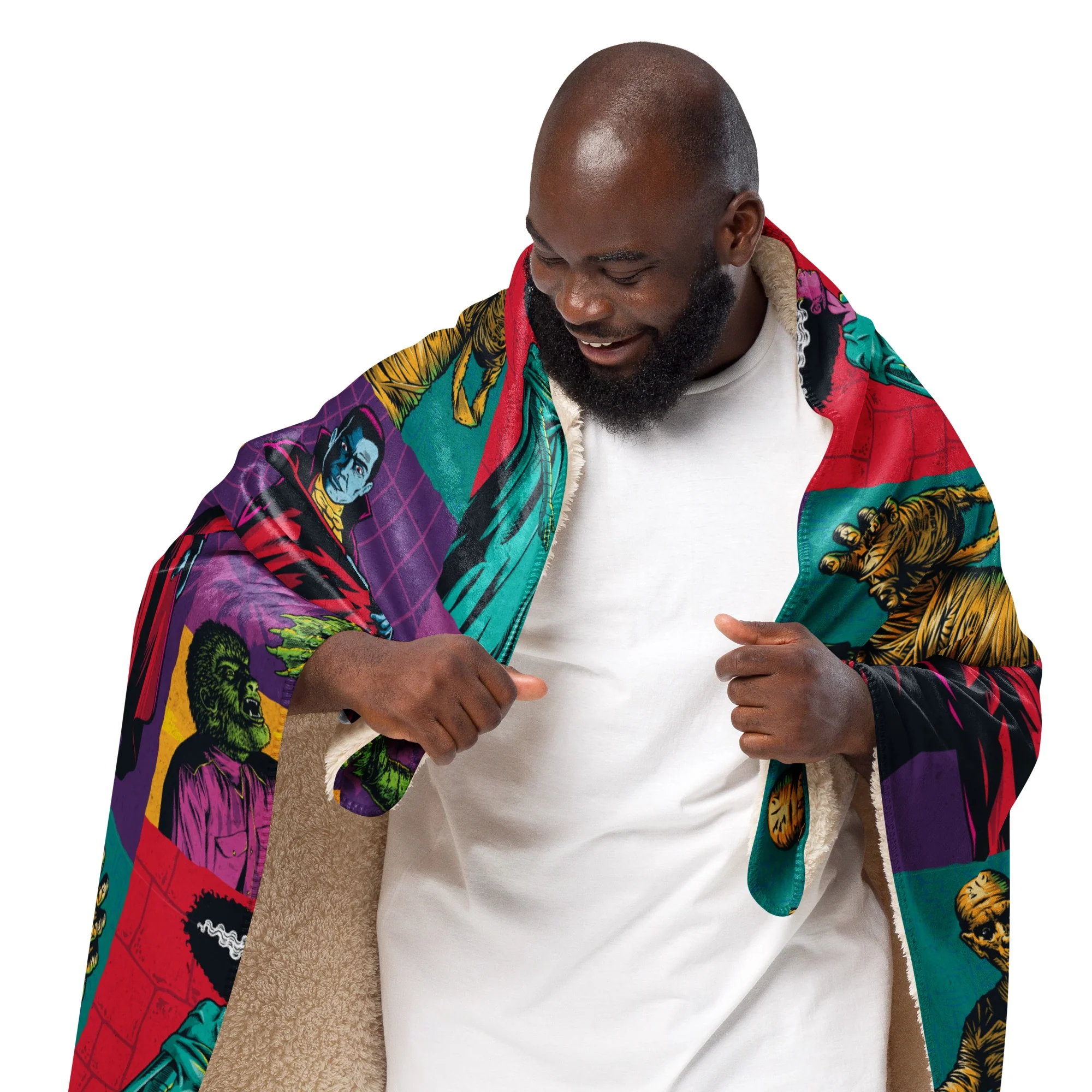 Universal Monsters Comic Pattern Sherpa Blanket - Image 18