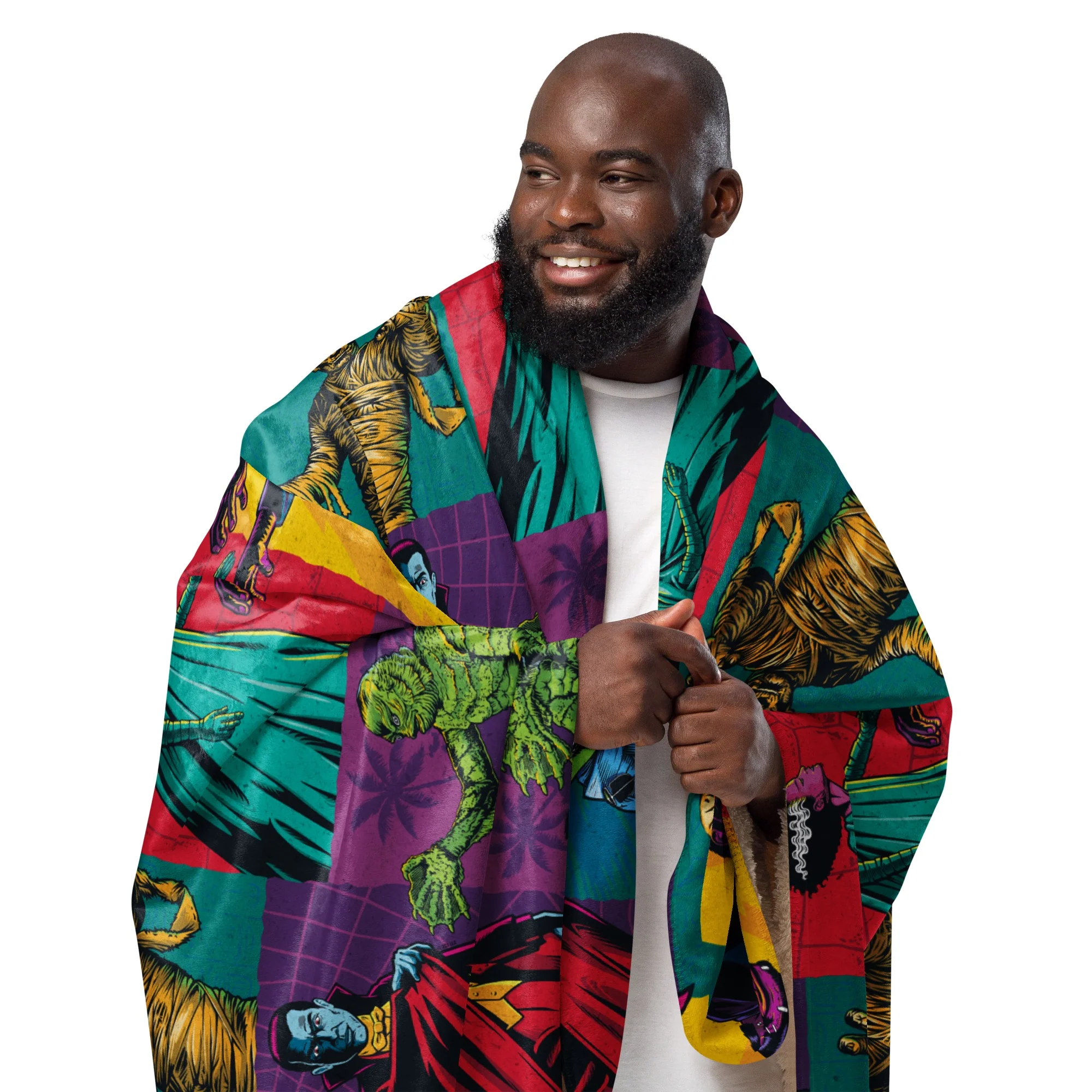 Universal Monsters Comic Pattern Sherpa Blanket - Image 21