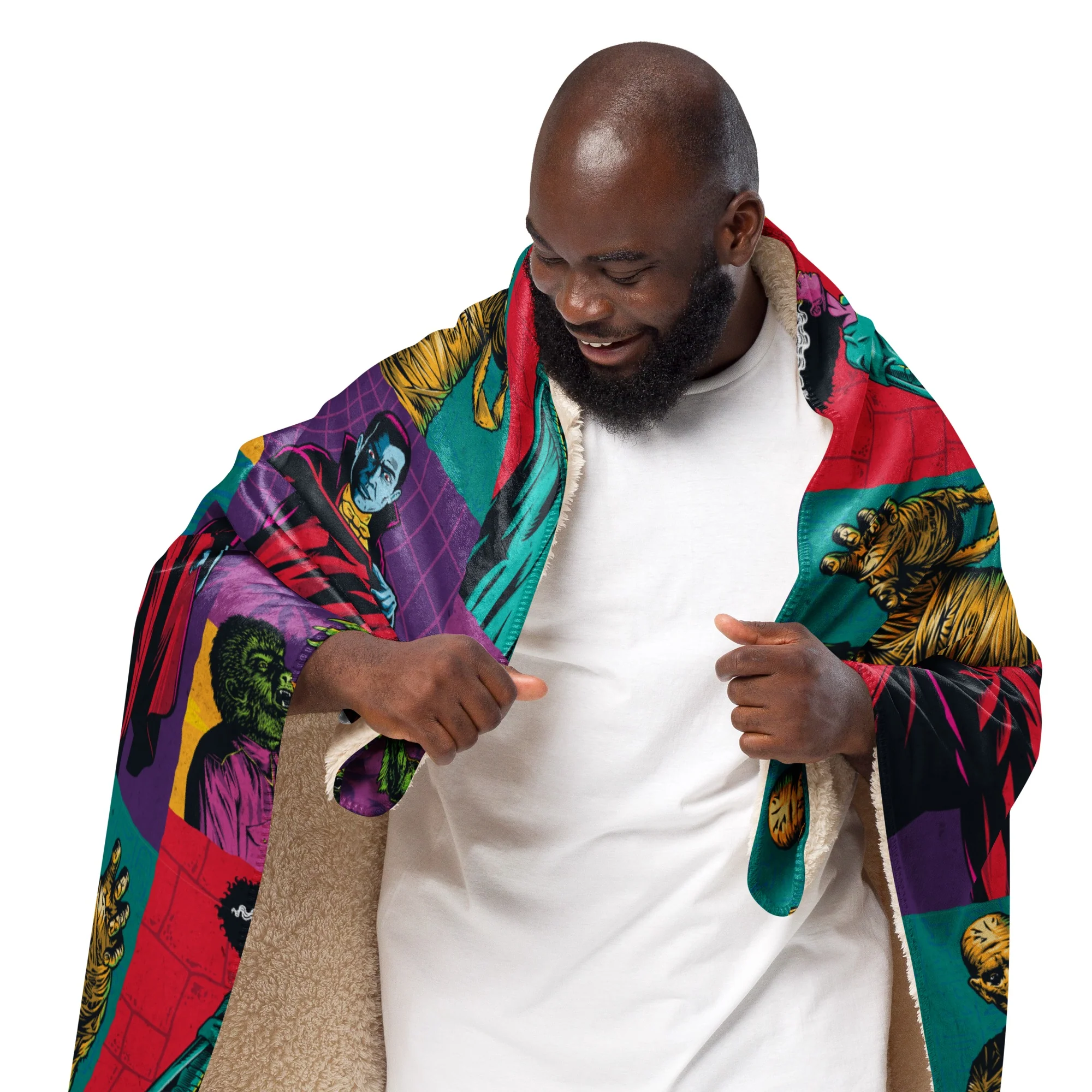Universal Monsters Comic Pattern Sherpa Blanket - Image 31