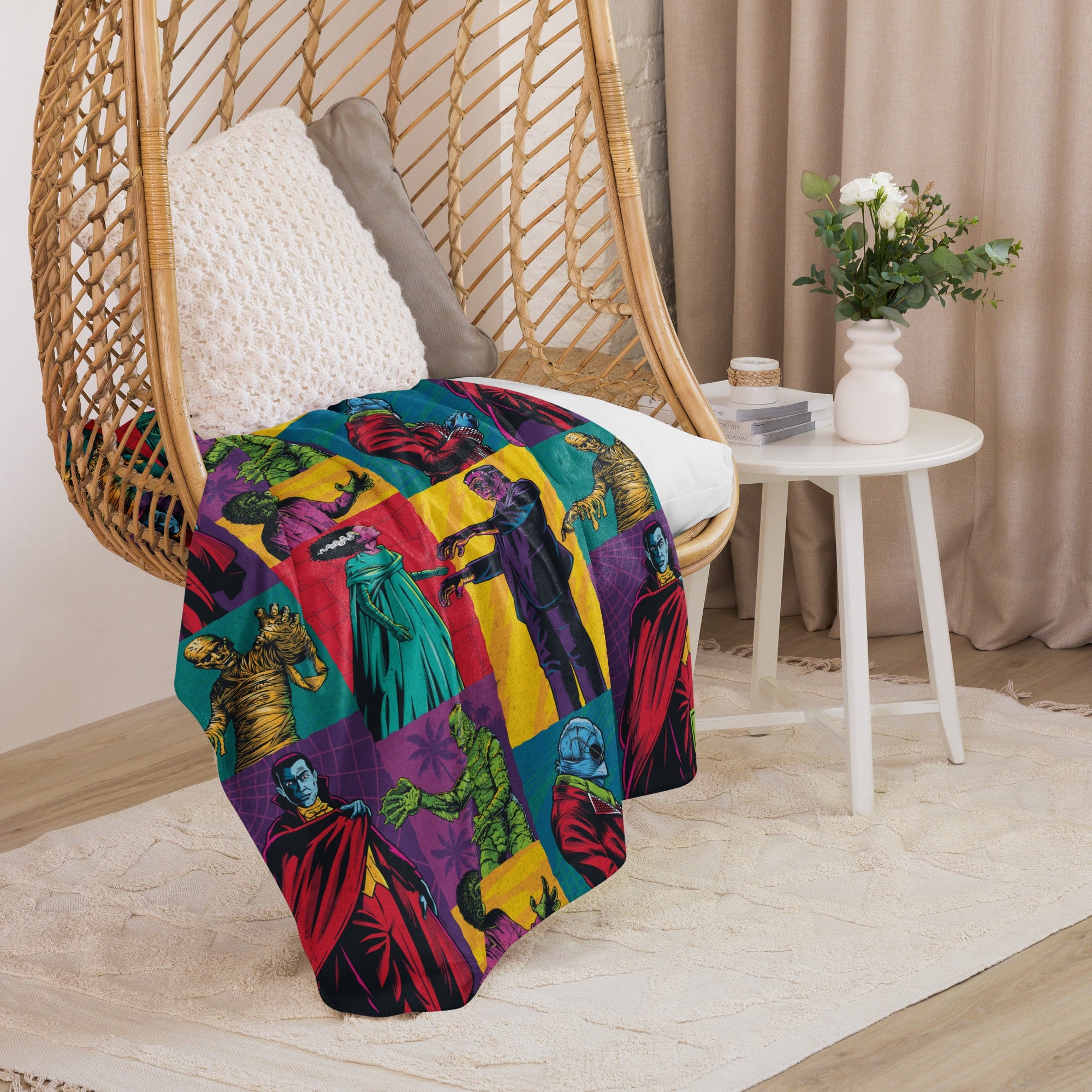 Universal Monsters Comic Pattern Sherpa Blanket - Image 32
