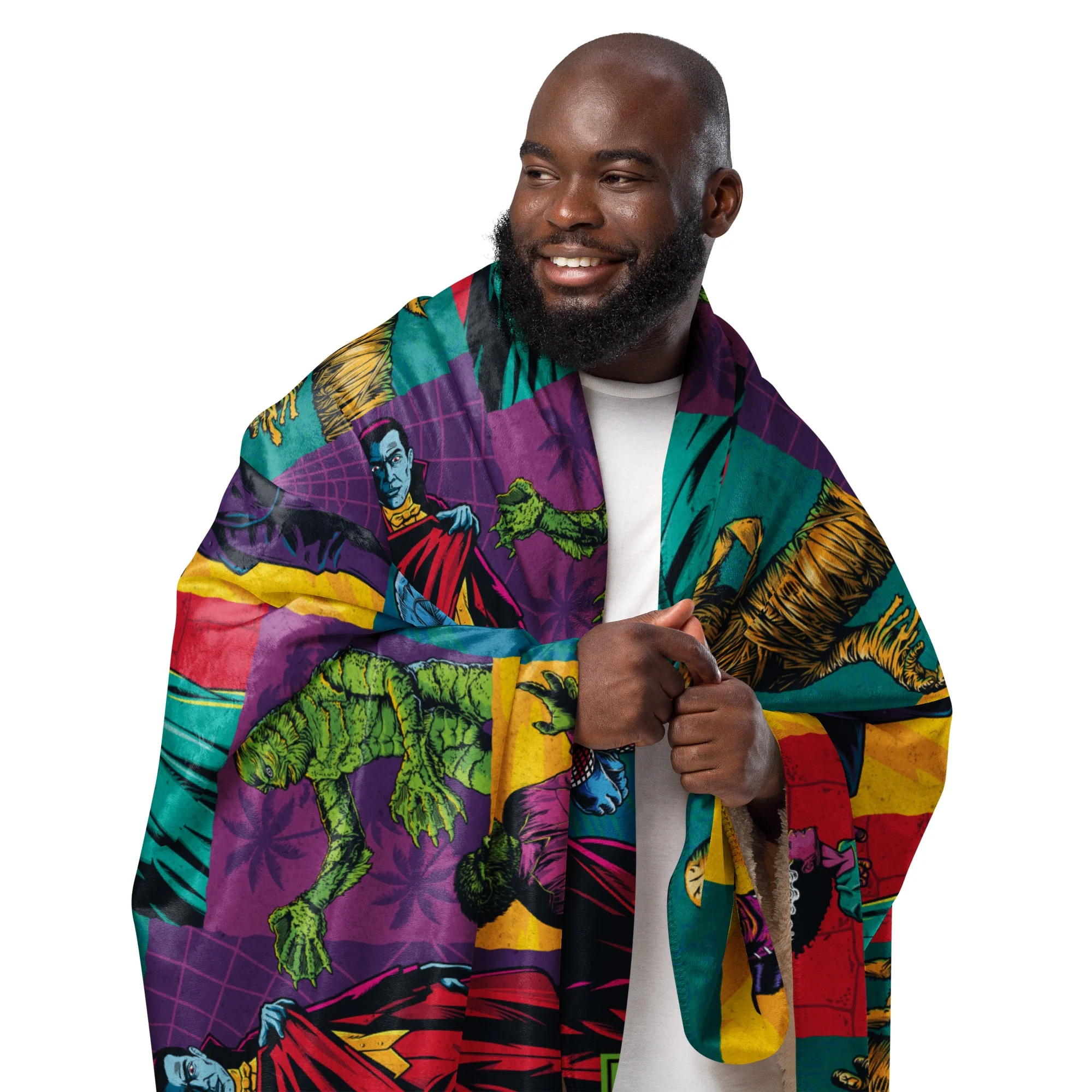 Universal Monsters Comic Pattern Sherpa Blanket - Image 34