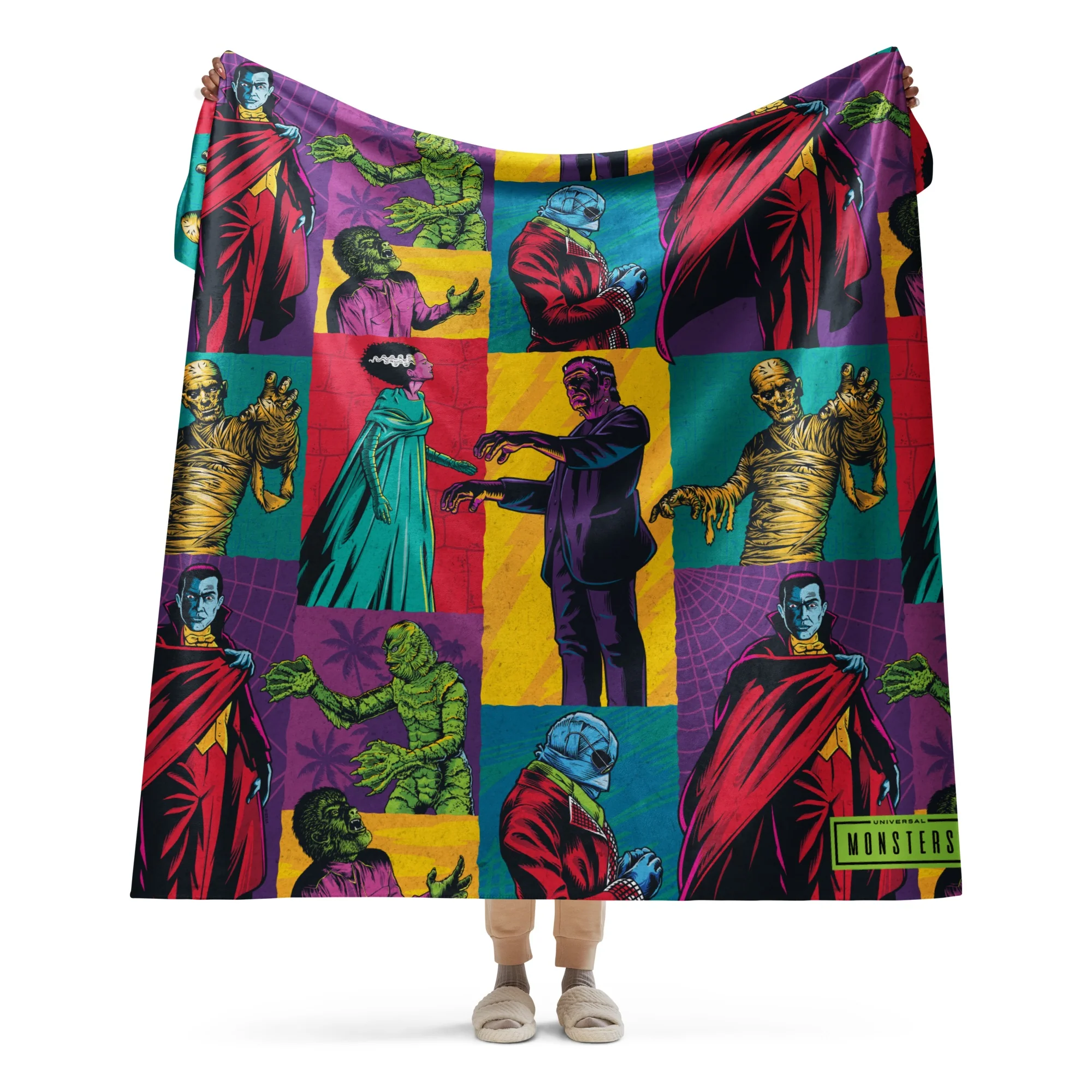 Universal Monsters Comic Pattern Sherpa Blanket - Image 36