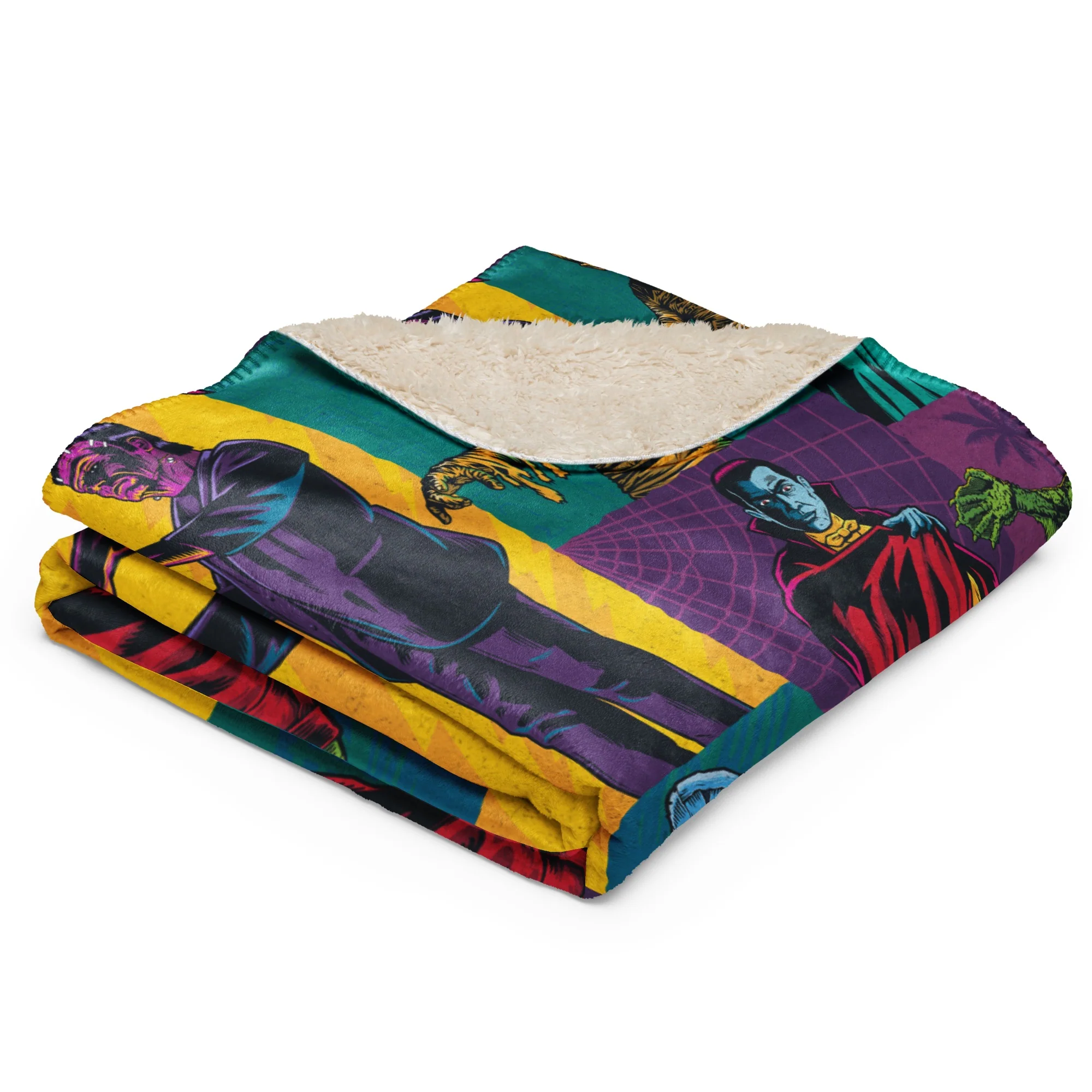 Universal Monsters Comic Pattern Sherpa Blanket - Image 39